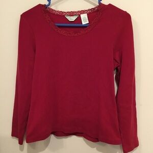 Laura Ashley Wine Lace Neck Long Sleeve Top